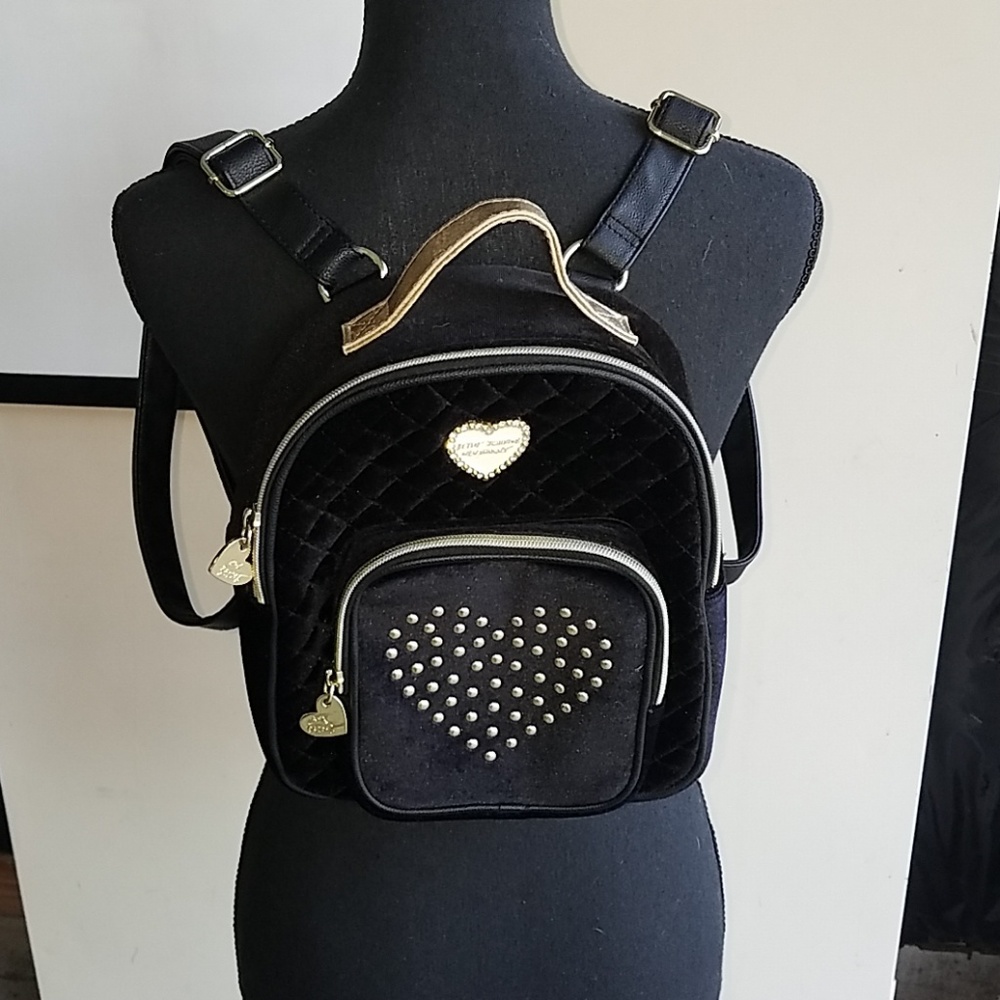 Betsy Johnson gold hearts stud velvet backpack